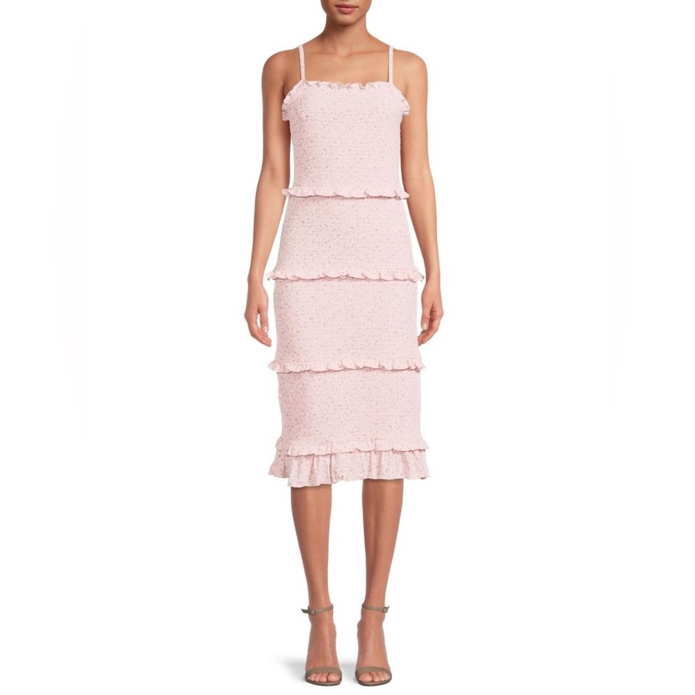 No Boundaries Juniors Fully Smocked Dress with Ruffles in Pretty in Pink
